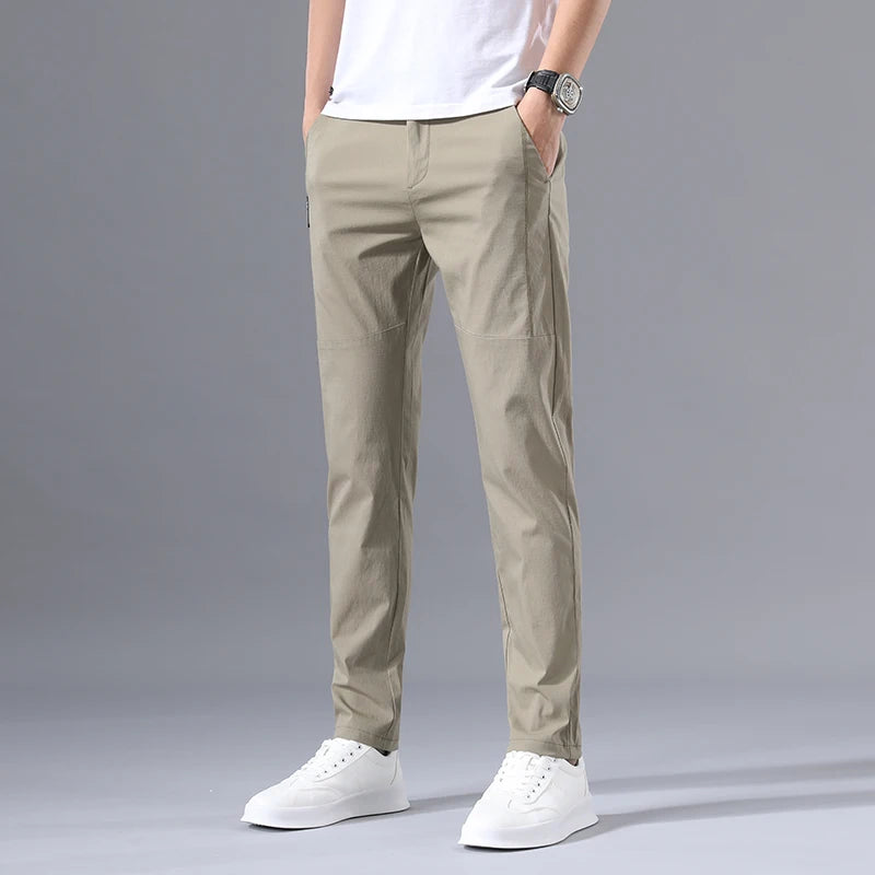 2025 Men's Casual Pants Slim Fit Stretch Classic Chino Trouser Male Stretch Elastic Korean Summer Dress Ice Light Thin Business.