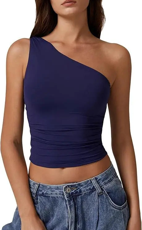 Womens One Shoulder Shirts Going Out Crop Tops Basic Sexy Slim Fit Y2K Tank Top Summer Fashion 2025.