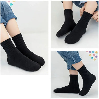 5 Pairs Pure Cotton Children Boy Socks Black White Grey Solid Color Unisex Breathable Sports School Socks Baby Girl Calf Socks.