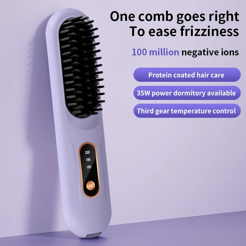 Electric Heating Straight Hair Comb LCD Screen USB Wireless Portable Negative Ion Styling Tool Rechargeable Straightening Brush.