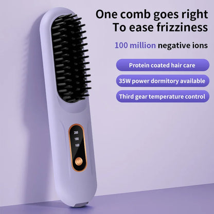 Electric Heating Straight Hair Comb LCD Screen USB Wireless Portable Negative Ion Styling Tool Rechargeable Straightening Brush.