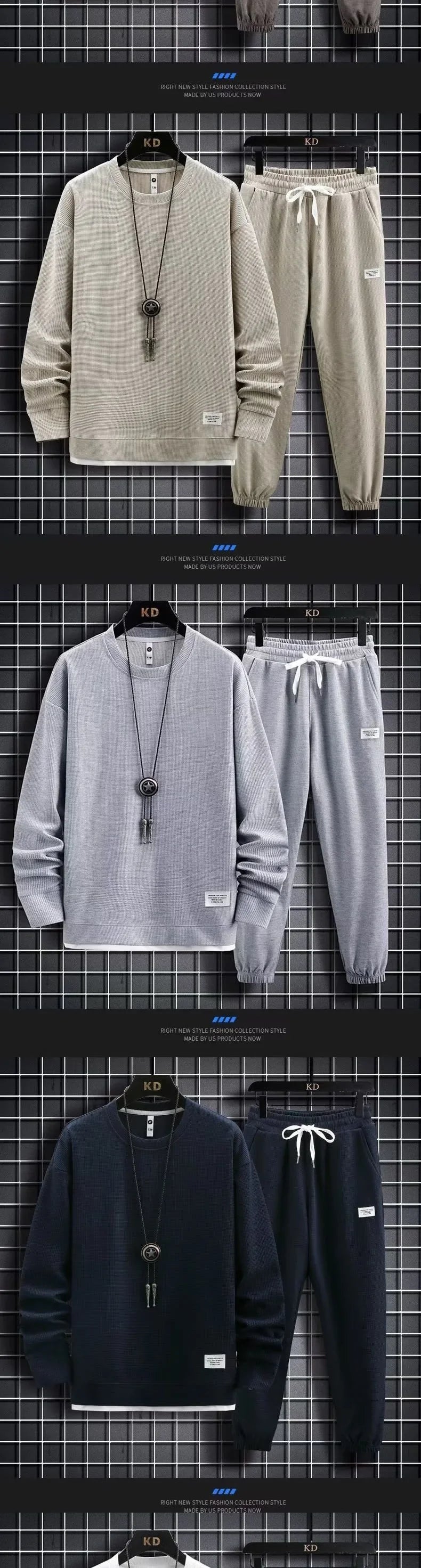 New Autumn Men's Fashion Sportswear Set Long Sleeve T-Shirt And Long Pants Casual Trendy Marbled Pattern Clothing Ensemble.