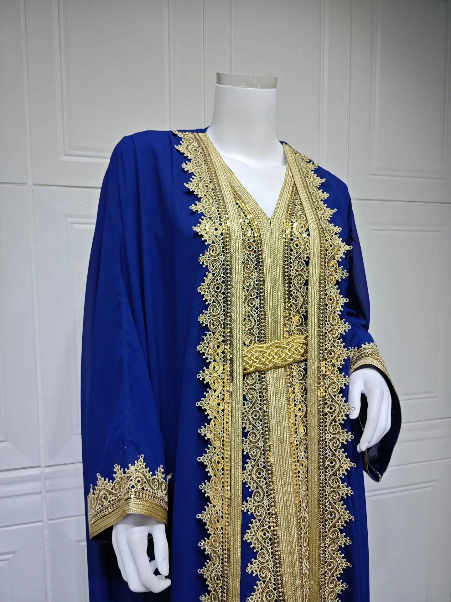 Eid Frauen Abaya Kleid Muslim 2-teiliges Set Strickjacke mit Innenkleid Schnürmantel Kaftan Robe Jalabiya Ramadan Marokko Kaftan 2025