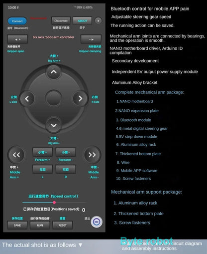 APP Control 6 Dof Metal Mechanical Arm Aluminum Alloy Bracket High Quality Robot Arm for Arduino Robot DIY Kit Programmable Arm.