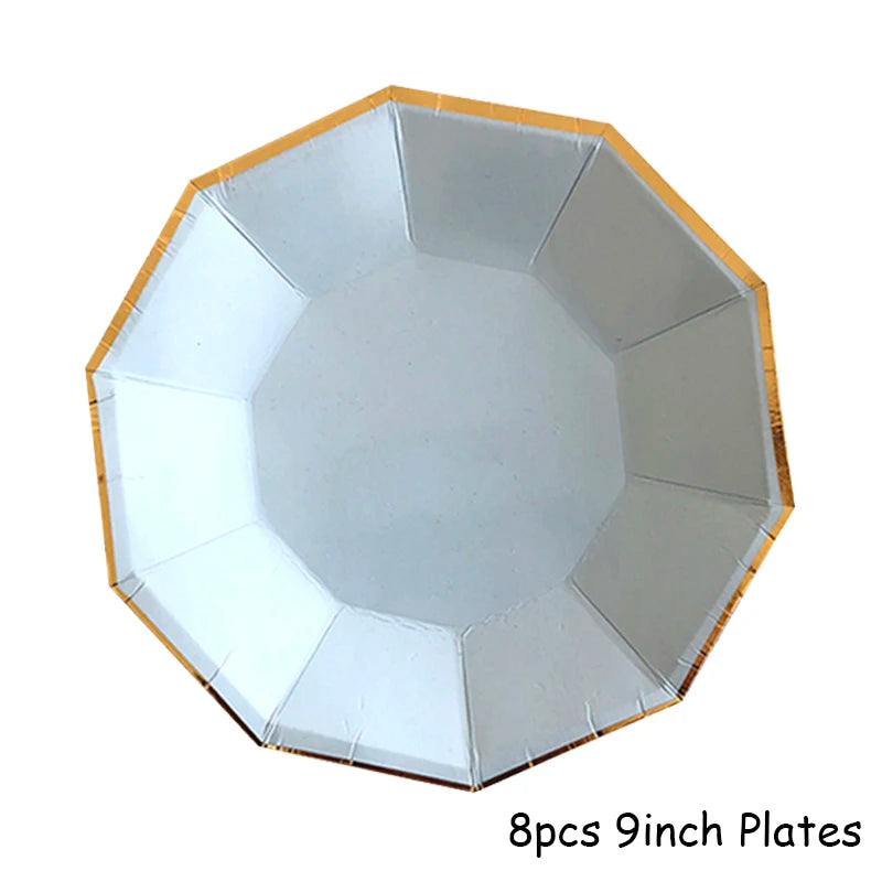 Gold Blue Party Disposable Tableware Paper Straw Cups Plates Napkins Baby Shower Favors Birthday Wedding Decor Party Supplies.