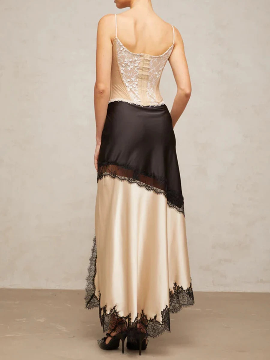 TWOTWINSTYLE Colorblock Slimming Fashion Midi Skirts for Women Patchwork Lace Temperament Skirt Female Elegant Clothing Style.