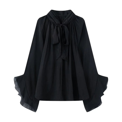 NLZGMSJ Bow DecorationLoose Long Sleeved Blouses For Women New Fashion Ruffle Edge Shirts and Blouses Woman Top.
