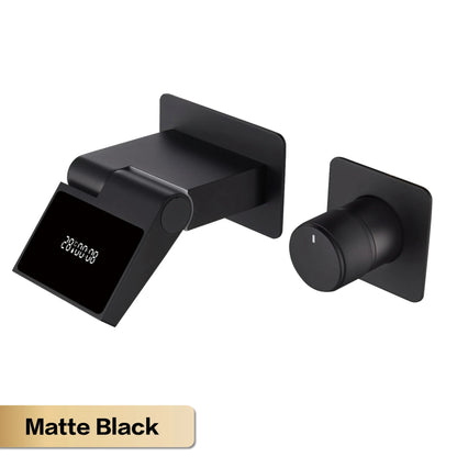 Luxury gun gray brass wall mounted bathroom faucet with LED digital display Single handle hot & cold water embedded bathroom Tap