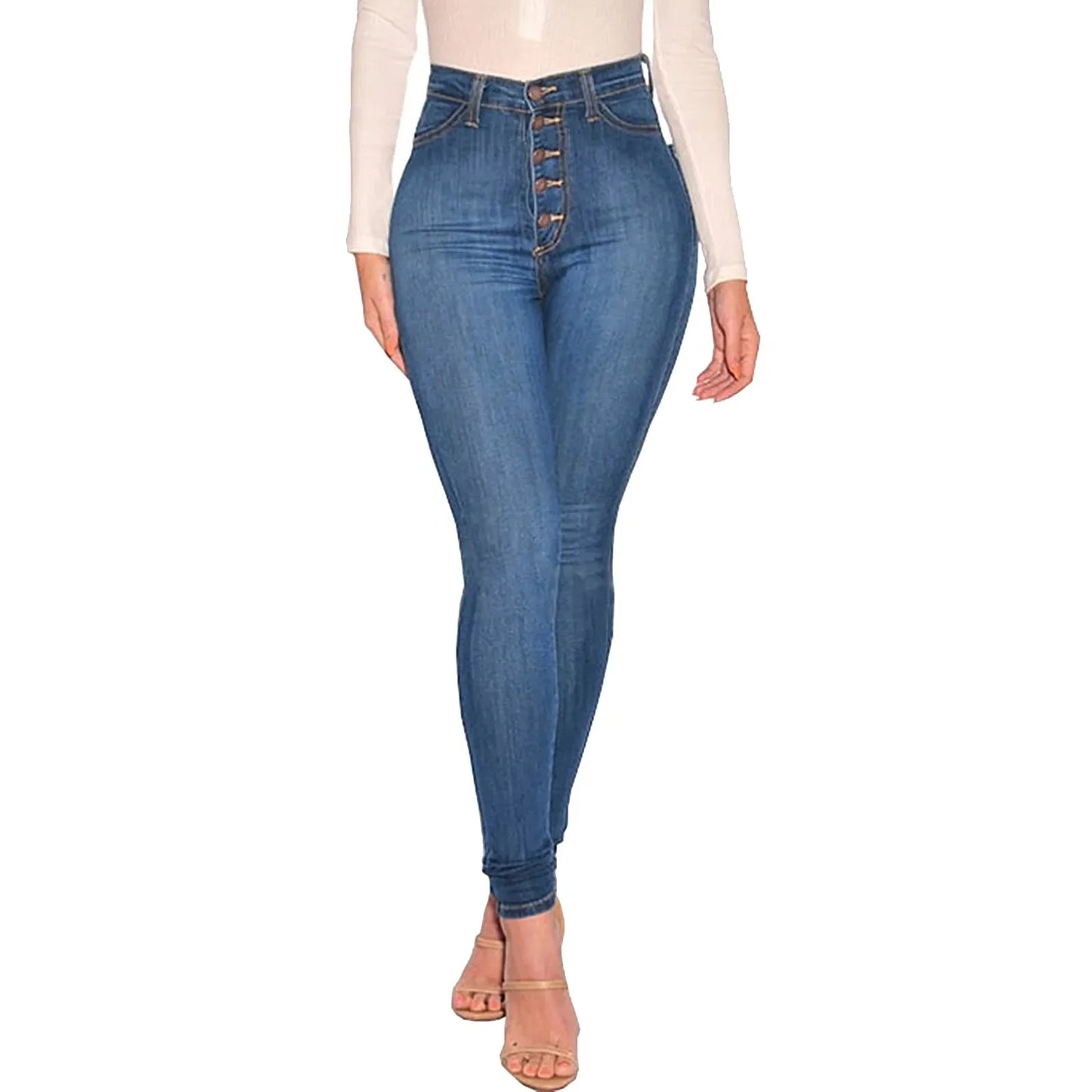 Skinny Colombian Jeans For Women 2024 High Waist Stretch Jeans 5 Button Push Up Butt Lifting Pockets Fashion Stretch Blue Jeans.