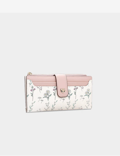 FOXER New Women's Long Wallet Fashion Multi-card Clutch Slot Card Holder Signature Versatile PU Floral Wallet Zipper Coin Purse