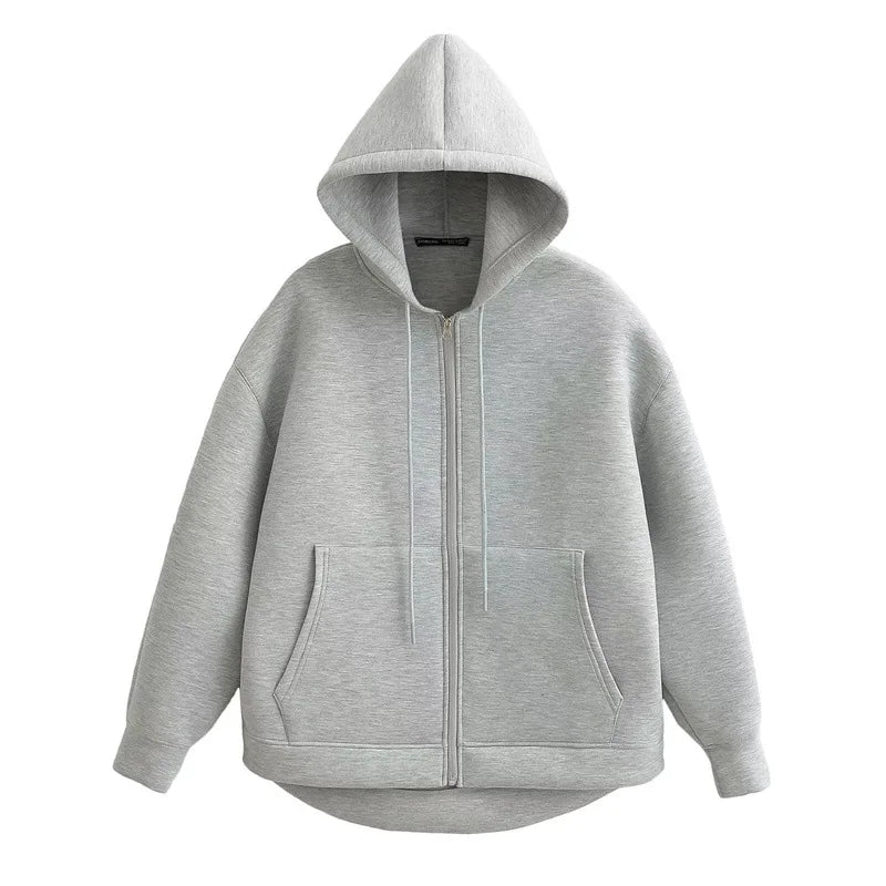 2024 Winter Neue frauen Zipper Hoodie High Street Unisex stil Doppel Taschen Oversize Lose Sweatshirts Oberbekleidung Top CYXX 073.