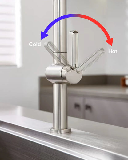 VGX Brushed Kitchen Faucet Sink Faucets Rubber Pull Down Stream Sprayer Taps Rotatable Kitchen Mixer Water Tap Hot Cold Crane