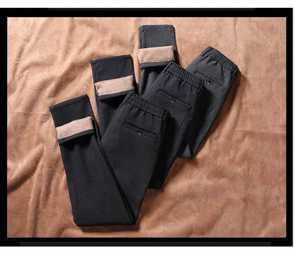Winter Plush Trousers Men Business Fleece Pants Fashion Warm Drawstring Velvet Thick Casual Stretch Male Clothes 28-29.