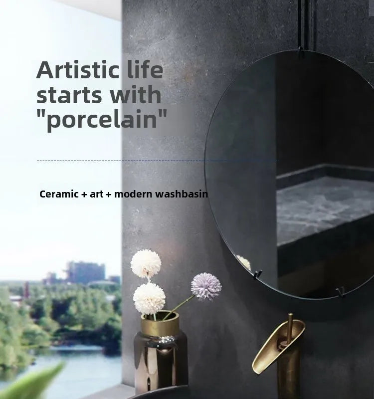 Jingdezhen Keramikgefäßwaschbecken – handgefertigtes rustikales Schwarz- und Sandkunstwaschbecken mit Spritzschutz-Design für den Badezimmer-Waschtisch individuell anpassbar