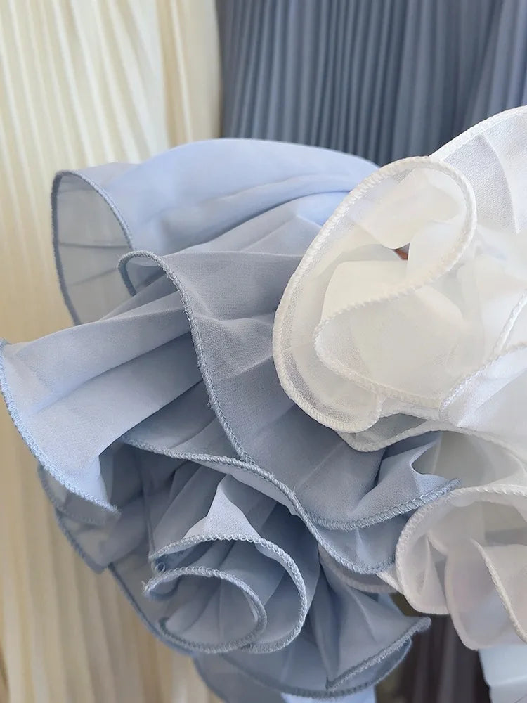 Women's Summer Elegant Pleated Elastic Waist Chiffon Long Skirt Lady High Waist A Line Streetwear Solid Color Skirt.