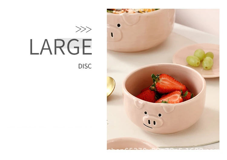 European Creative Cute Pink Pig Tableware Dishes Home Ceramic Plate Breakfast Nordic Wind Irregular Matte Plate Kitchen Utensils.