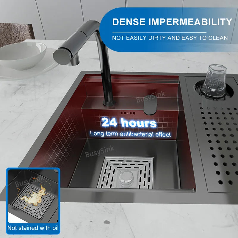 Hidden Cup Washer kitchen Sink Stainless Steel Small Bar Single Slot Washbasin Multifunctional With Cover Plate Dishwashing Pool