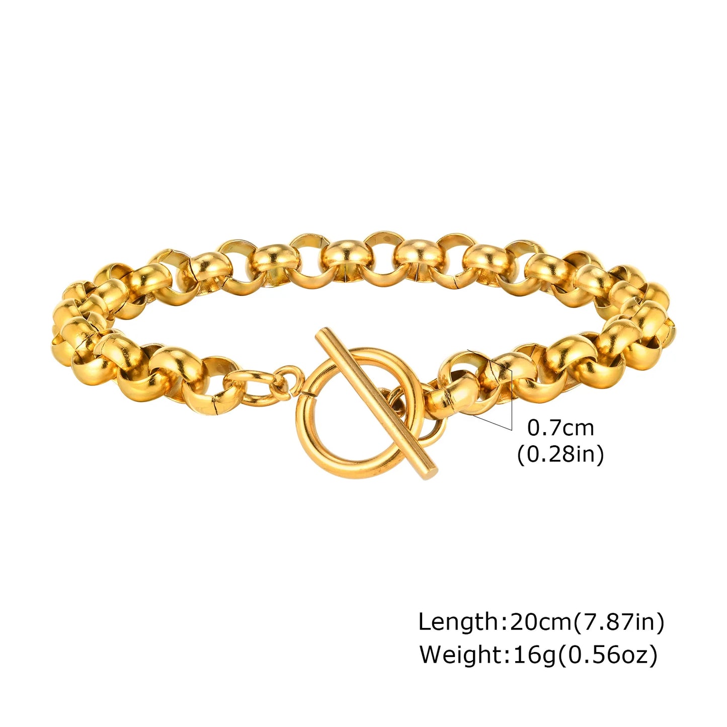 Chunky Bold Toggle Bracelets for Women, Stainless Steel OT Buckle Link Chain Bracelet Gold Plated Tarnish Free