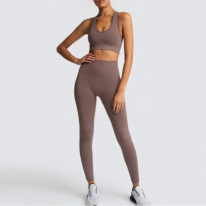 2025 Women's Yoga Set Seamless Sportswear 2-Piece Gym Yoga Clothes Sports Bra + Leggings Running Wear Skinny Sports Set Suits