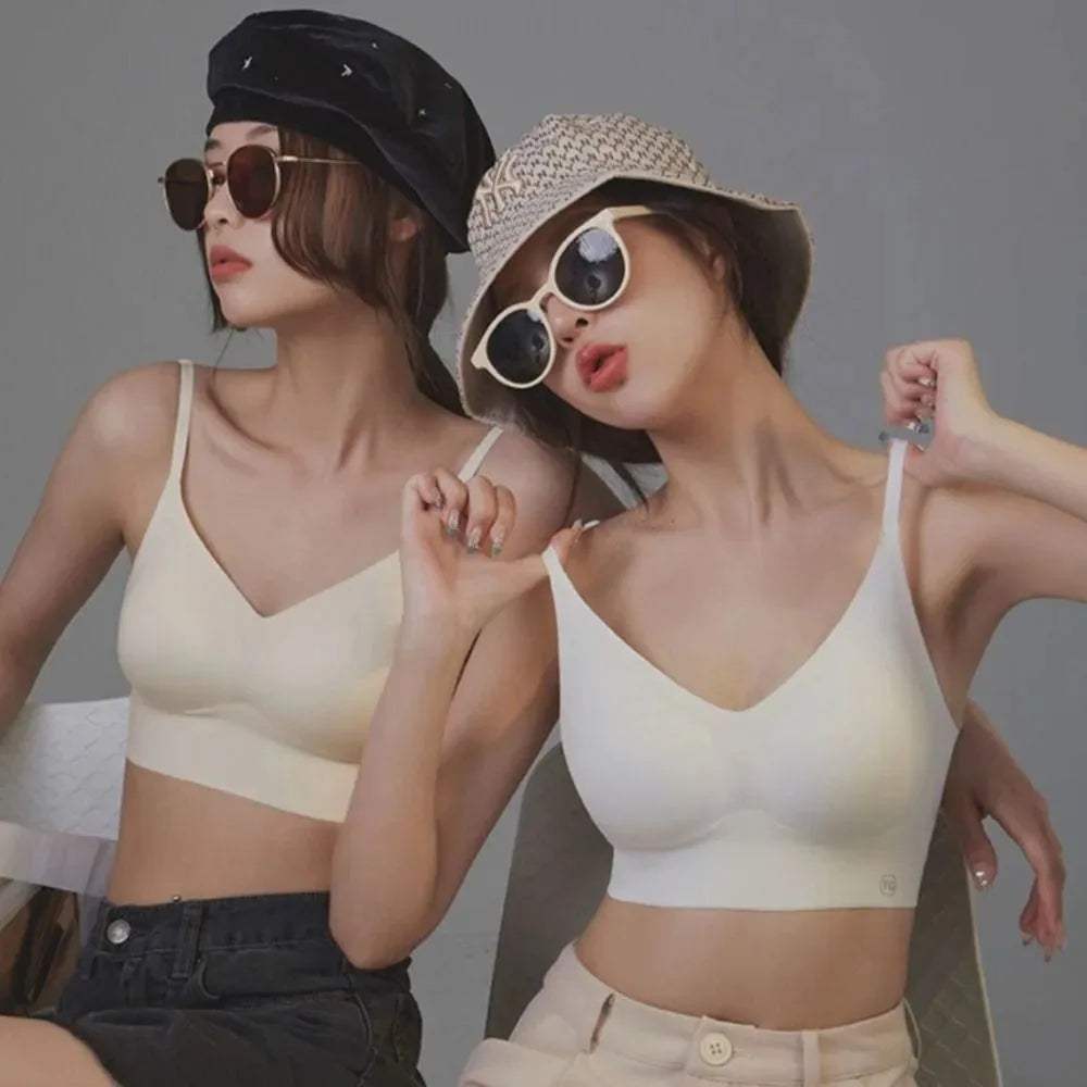 Sexy U-shaped Back Lingerie Female Inner Wear Summer Thin Without Trace Backless Triangle Cup Polymerization Bra.