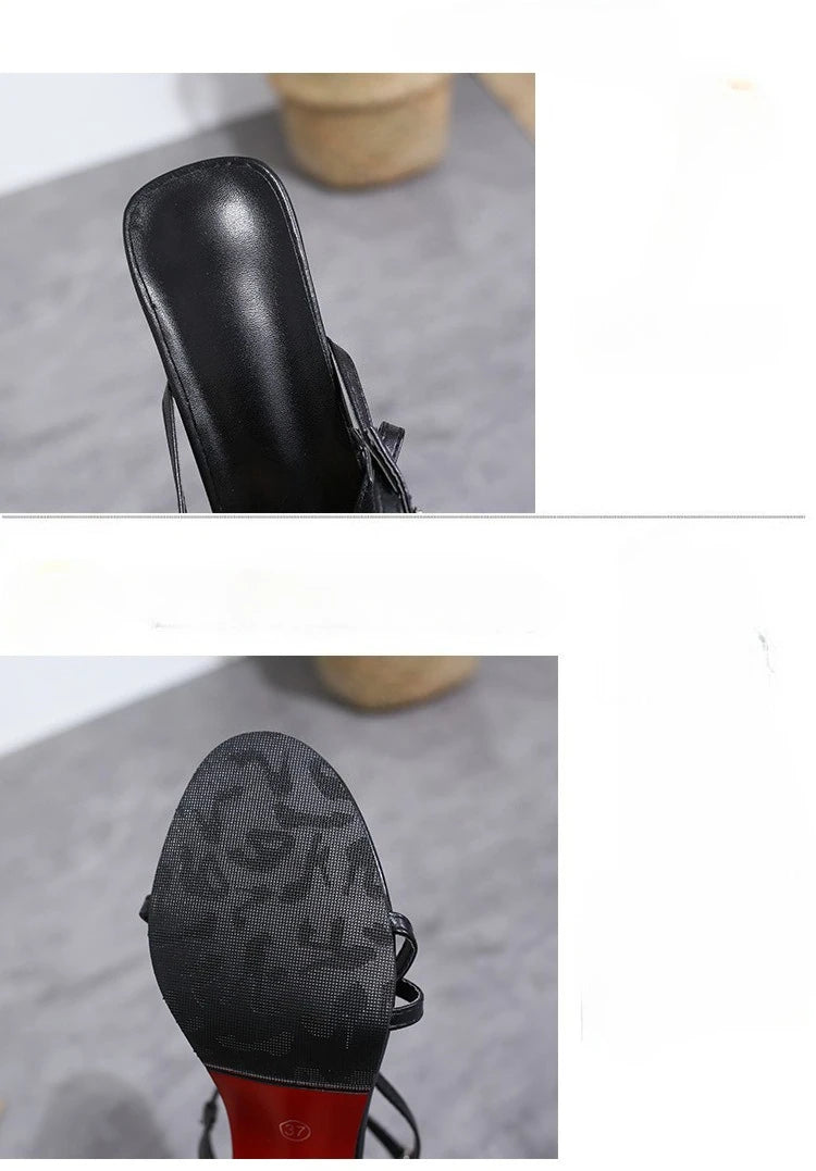 2024 Women's Black Evening Sandals | Genuine Leather Thin High Heels with Adjustable Ankle Strap | Stiletto Formal Wedding Shoes.