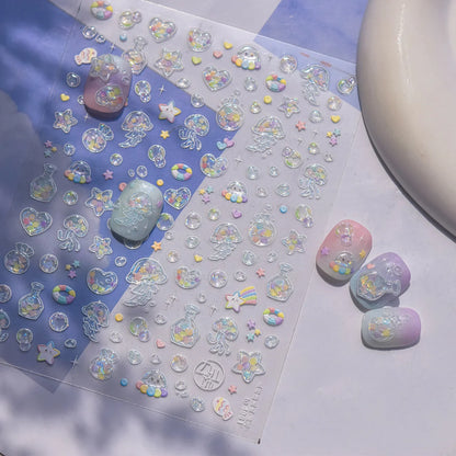 Ocean Theme 5D Nail Sticker Summer Beach Seashells Starfish Conch Scallop Shell Coral Self Adhesive Decoration Manicure Decal