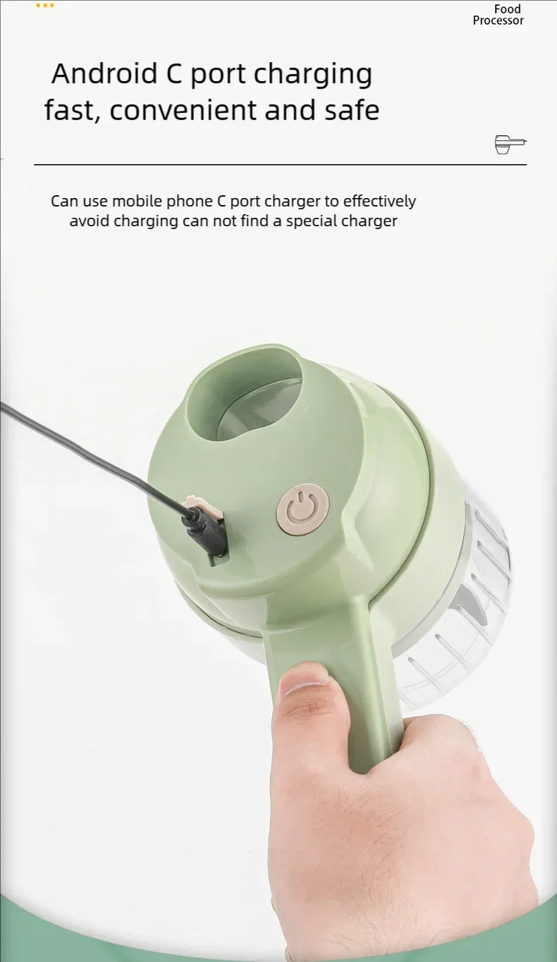 4In1 Electric Vegetable Cutter Set Handheld Wireless Electric Garlic Masher Food Chopper Meat Grinder Machine Food Peel Slice.