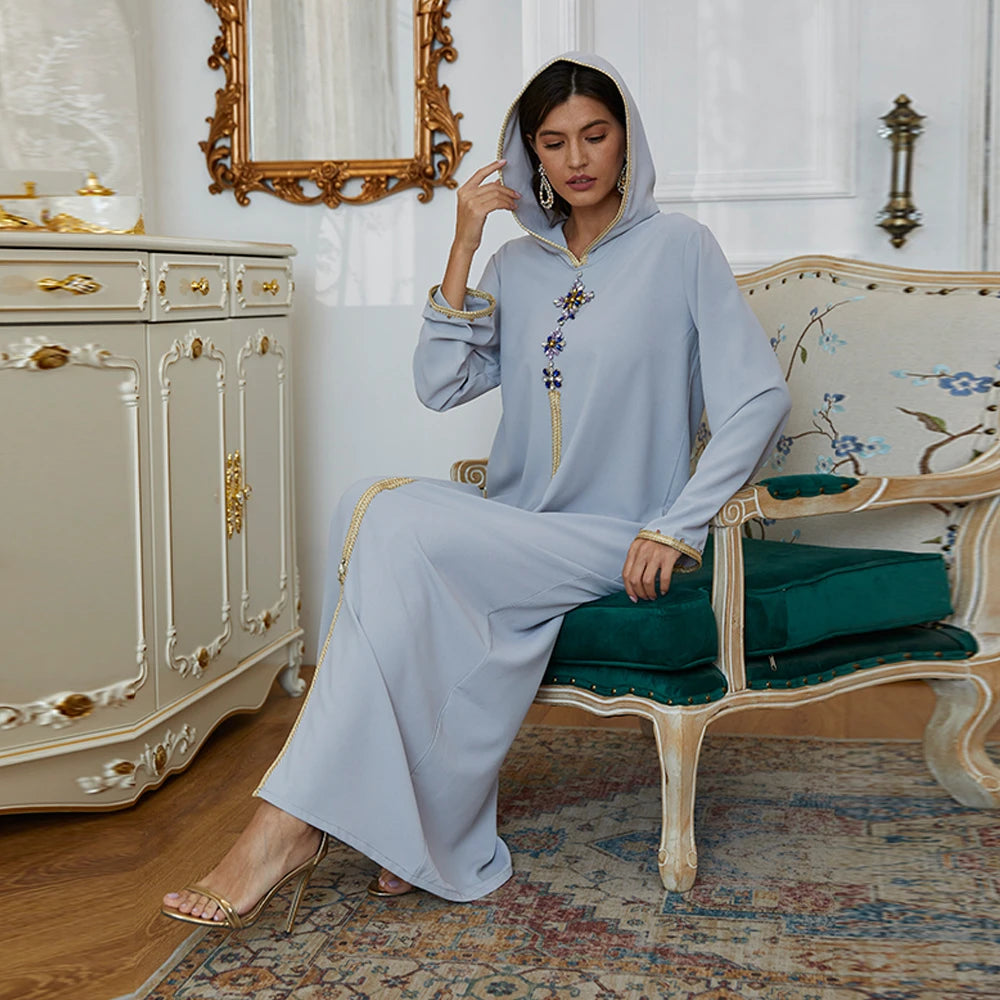 Ramadan Gray S Size Abaya Damen Dubai Luxury Islam Muslim African Dresses For Women Kebaya Kaftan Morocco Robe Musulmane Femme.