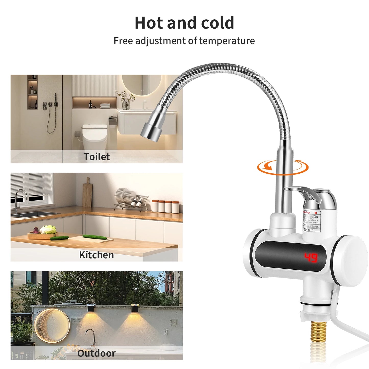 Instant Hot Water Tap Electric Instant Heater Boiling Tap EU 220V Faucet Fast Hot Water Tap with LED Digital Display for Kitchen