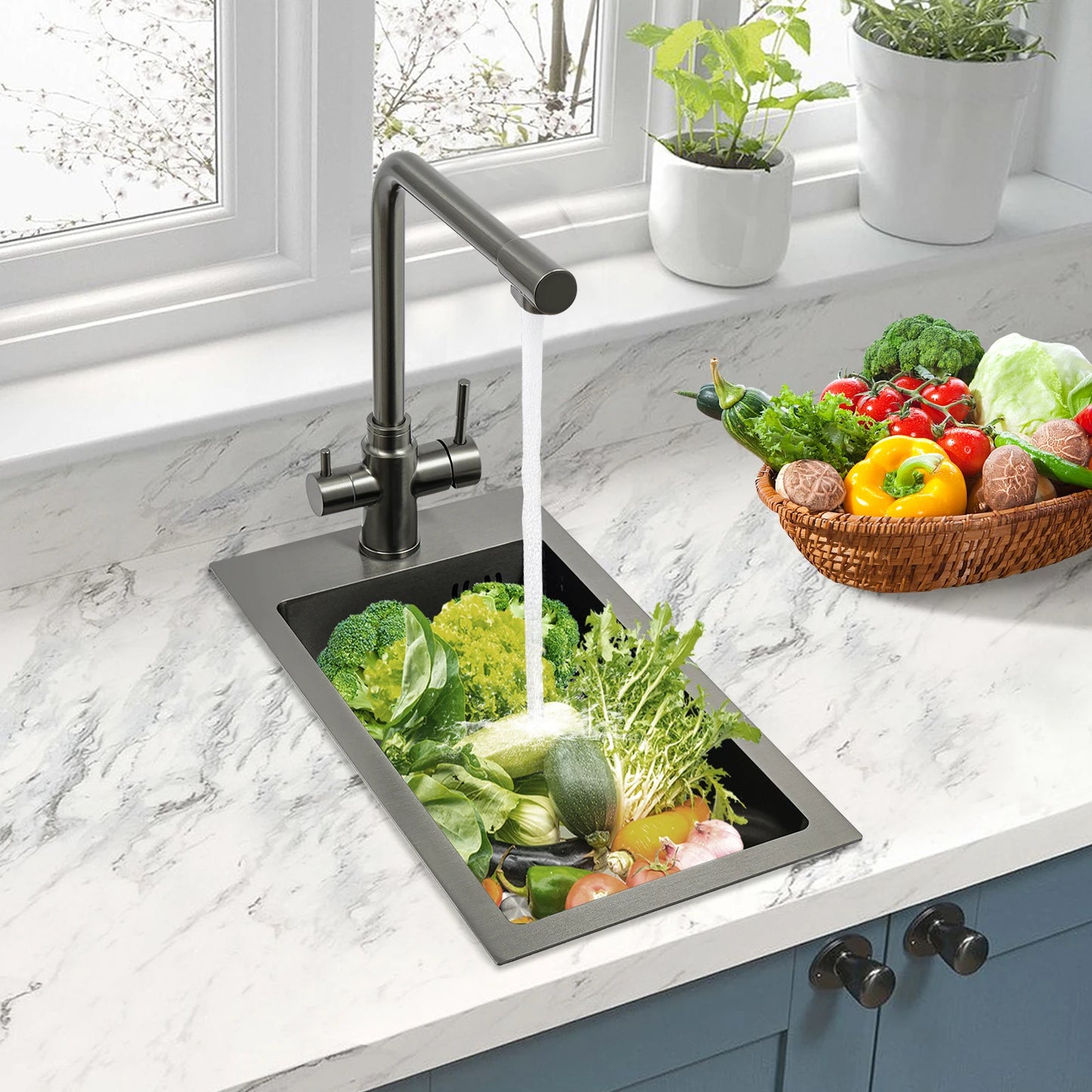 Edelstahlspüle, Küchenspüle, kleine Küchenspüle, Mini-Spüle mit Wasserhahn und Abfluss, 50 x 28 cm