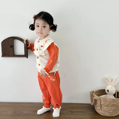 Kawaii Baby Mädchen Kleidung Pilz Sets Herbst Infant Rüschen Kragen Langarm Top Hosen Zwei-Stück Neugeborenen Baumwolle Outfit.