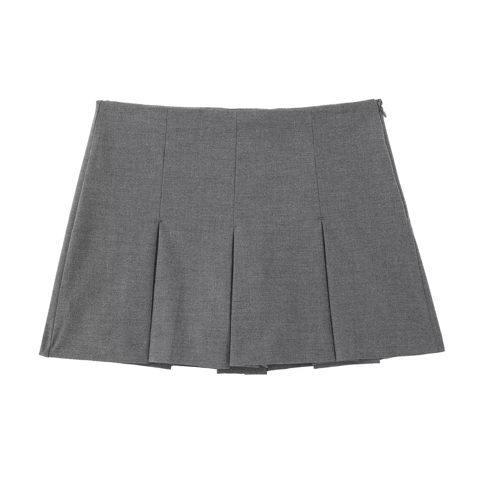 Women Fashion With Pleated Shorts Skirts Vintage High Waist Side Zipper Female Skort Mujer.