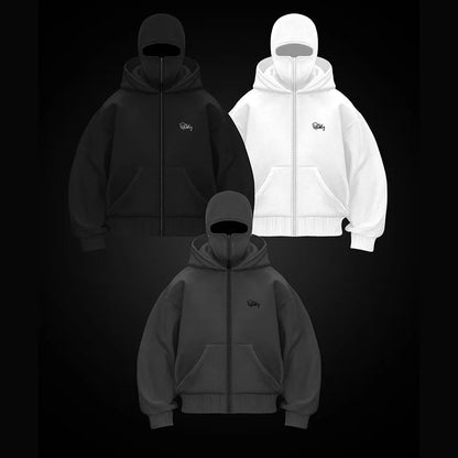 Men's Balaclava Zip Hoodie Winter Warm Casual Sweatshirt With Hooded Face Mask Zipper Design Sports Jacket Outdoor Activities.