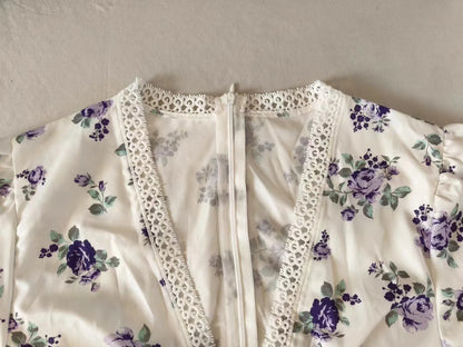 Frühling Herbst frauen Neue Kleid Temperament Süße Druck V-ausschnitt Laterne Hülse Spitze Hohe Taille Kurzes Kleid