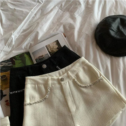 Fashion Tweed High Waist Women Shorts Autumn Winter Slim Office Woolen Black Shorts Women