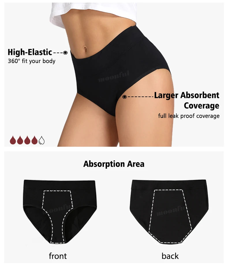 3 PCS Cotton Menstrual Panties Women Lot Leak Proof Period Underwear Heavy Flow 4 Layer Menstrual Cycle Absorbent Underwear Pack.