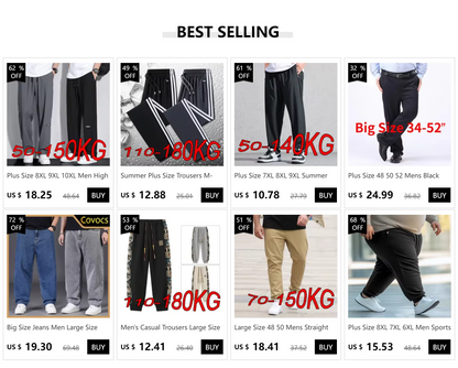 M-9XL Plus Velvet Trousers Men's Plus Size Autumn and Winter Thickened Casual Sports Pants Fat Mid-high Waist Solid Color Pants.