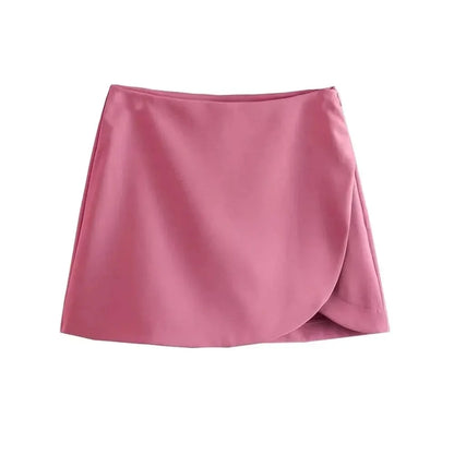 Women Fashion Pareo Style Shorts Skirts Vintage High Waist Side Zipper Female Skort Mujer