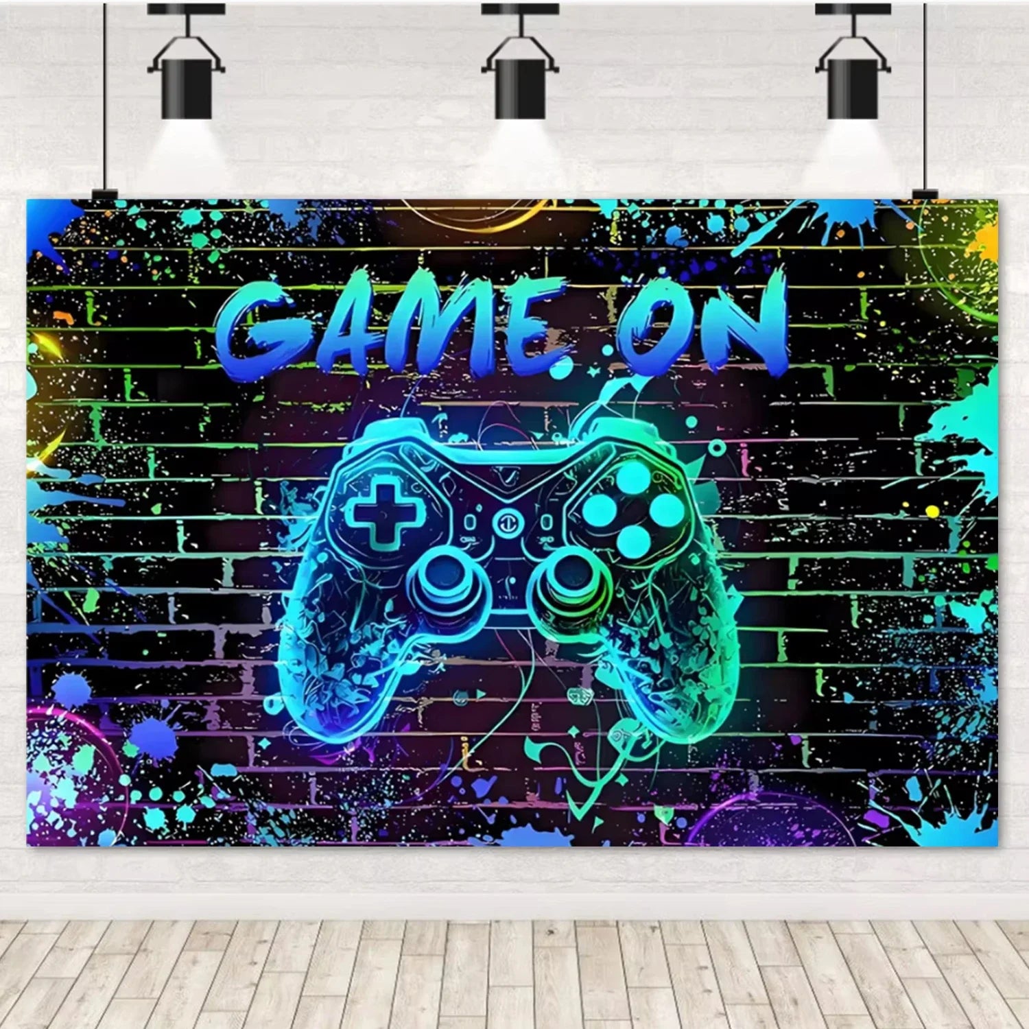 Game On Theme Video Gamer Kids Birthday Party Neon Green Gaming Next Level Up Background Baby Shower Decoration Supplies Props.