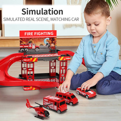 Parking Track Car Children Toys Police Cars Fire Engines Engineering Vehicle Ramp Road Construction Inertial Sliding Track Games.