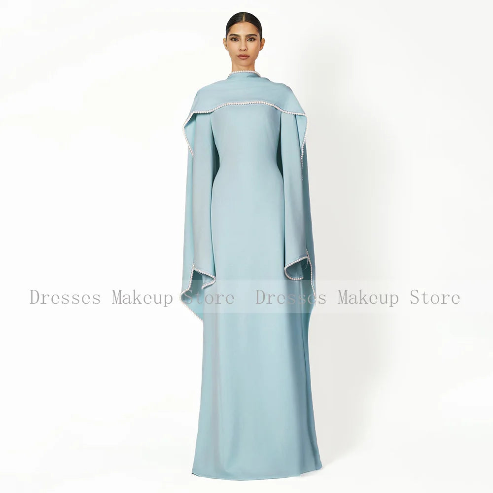 Elegantes Hochzeitskleid, schwarz, A-Linie, Perlen, lange Ärmel, O-Ausschnitt, Abendkleider, langer Schal, saudi-arabisches formelles Abendkleid