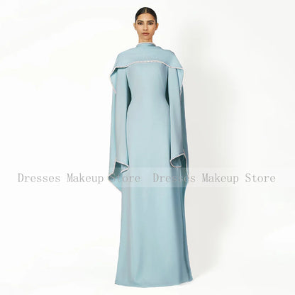 Elegantes Hochzeitskleid, schwarz, A-Linie, Perlen, lange Ärmel, O-Ausschnitt, Abendkleider, langer Schal, saudi-arabisches formelles Abendkleid