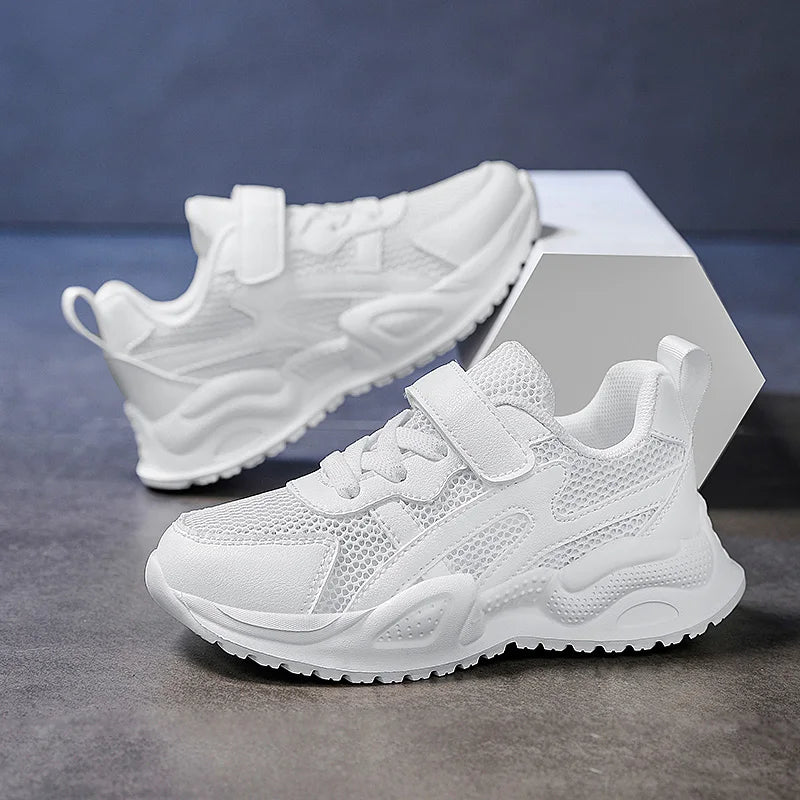 Weiße Kinder-Freizeitschuhe aus Leder für Jungen und Mädchen, Outdoor-Laufschuhe, atmungsaktives Mesh, für Kinder, Schule, Wandern, Sport, rutschfest.