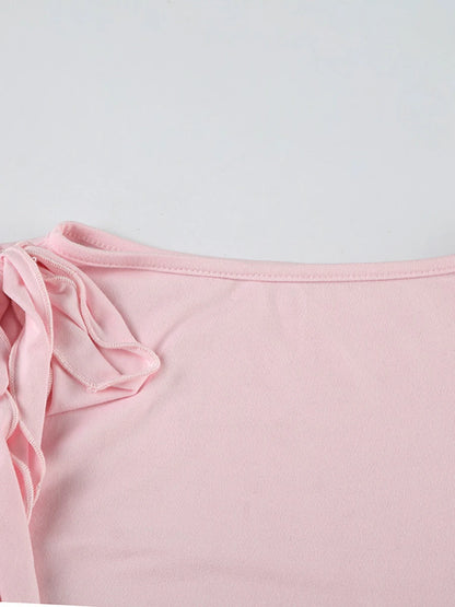 Casual Women's Fashion One-shoulder Strap Basic T-shirt Oblique Shoulder Personality Slim Hot Girl Long Sleeve.