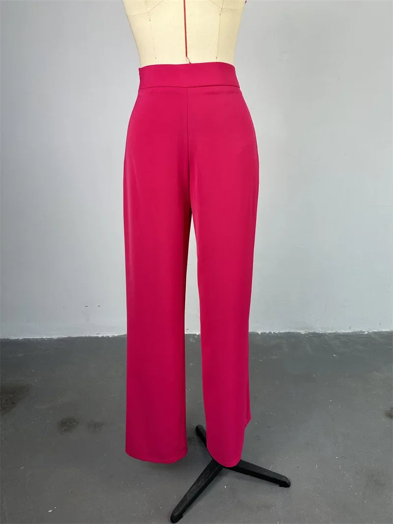 Women Wide Leg Pant Sets Two Piece Set Black Shirt Top & Cuffed Pants Set Suit Loose O Neck High Waist Elegant Trousers Suits.