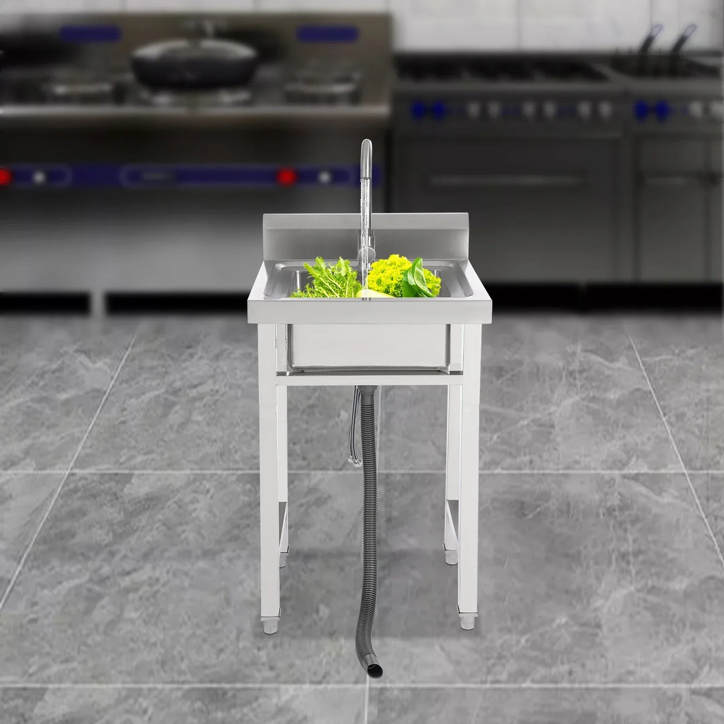 Kommerzielle Waschbecken aus 201 Edelstahl, bodenstehendes kommerzielles Waschbecken für Küchen, Cafés, Bars und Milchteeladen