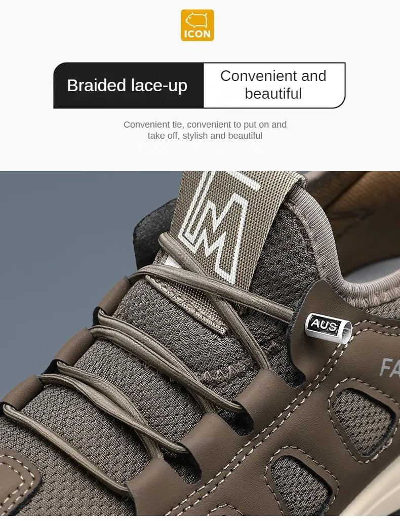 Men Soft Hiking Shoes Summer Breathable Mesh Sneakers Light Black Hike Footwear Walking Shoes Outdoor Shoes Climbing Shoe Male.