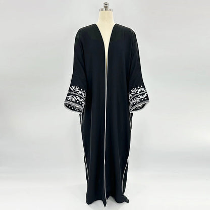 Fashion Classic Embroidered Abaya Hijab Dress Kimono Coat Outwear Women Long Sleeve Loose Arabic Muslim Dubai Moroccan Caftan.