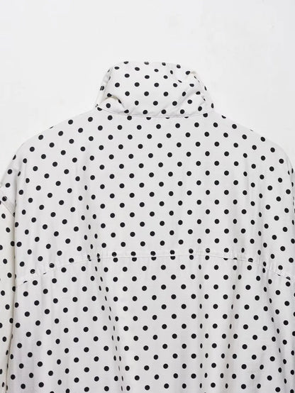 TRAFZA Herbst Polka Dot Gedruckt Jacke Für Frauen Lange Ärmel Rollkragen Zipper Mit Taschen Kordelzug Lose Vintage Mäntel