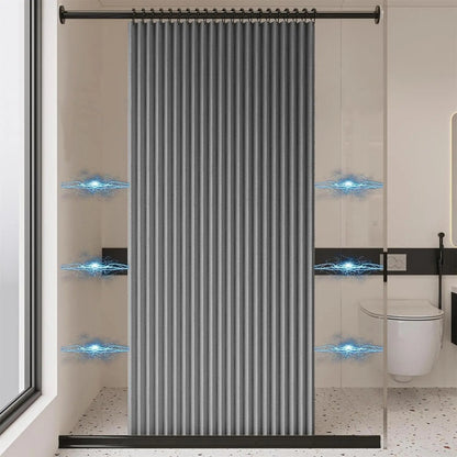 Badezimmer Faltbarer Duschvorhang aus Leinen mit Magneten, wasserdicht, geeignet für begehbare Duschen, Teleskopstange nicht im Lieferumfang enthalten